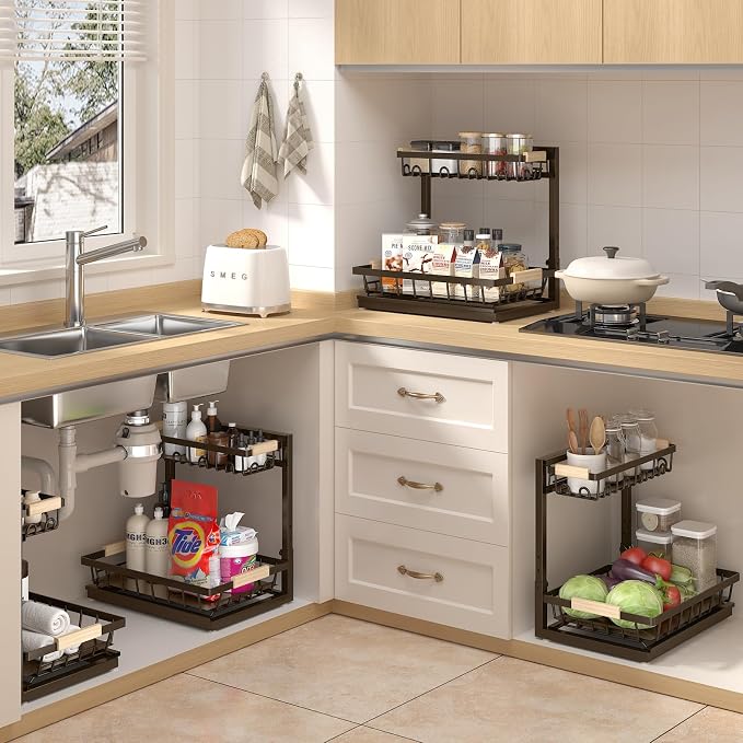 2 Packs Under Sink Organizer, Height Adjustable 2 Tier Under Kitchen Sink - Image 6