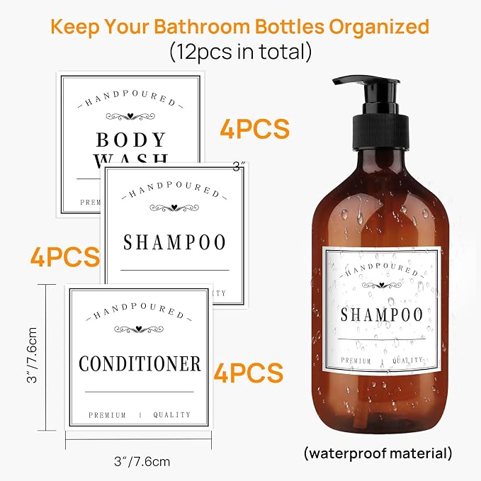 12PCS Bathroom Labels for Bottles, Minimalist Bathroom Organization Labels - Image 7