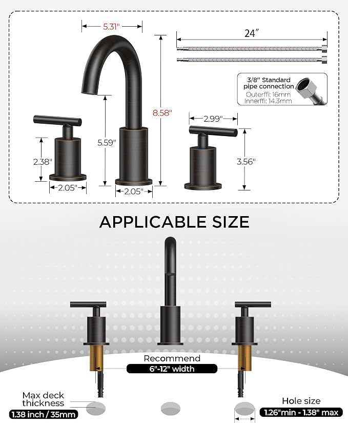 FORIOUS Oil Rubbed Bronze Bathroom Faucets 3 Hole, 8 in Widespread Bathroom - Image 7