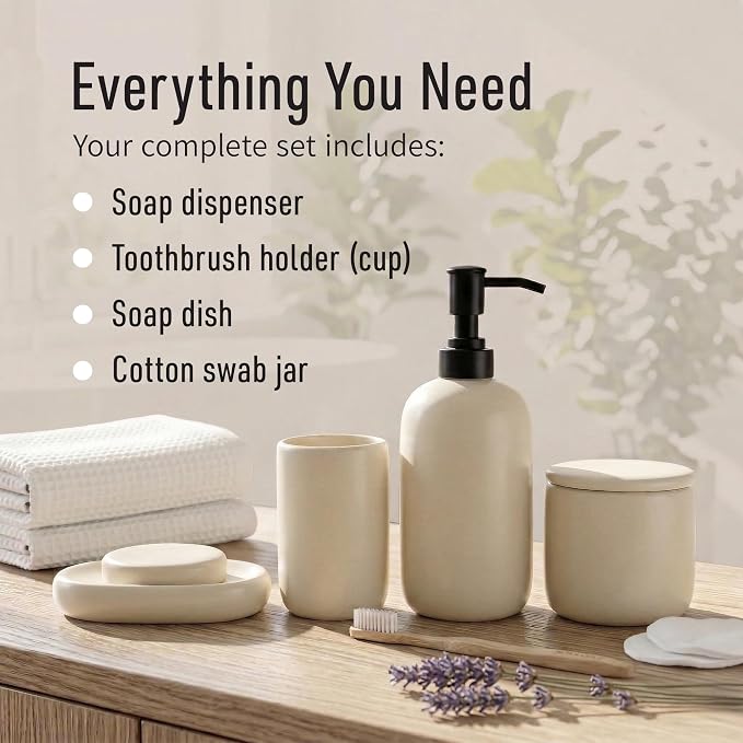 Ceramic Bathroom Accessories Set 4 Pcs – Modern Scandinavian Neutral Bathroom - Image 2