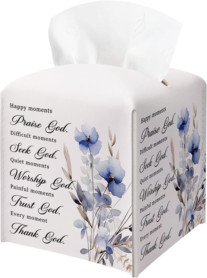 Bible Verses Christian Tissue Box Cover Square, Happy Moment Praise God by BGFMVS