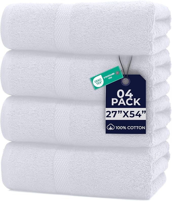 DAN RIVER Bath Towels Set of 4, 27 x 54 Inches, 100% Cotton, Larger & Lighter by DanRiver