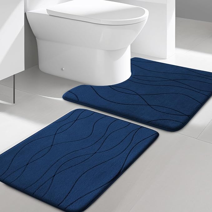 YIHOUSE Memory Foam Blue Bathroom Rug Sets 2 Piece, Ultra Absorbent Bath Mat by YIHOUSE