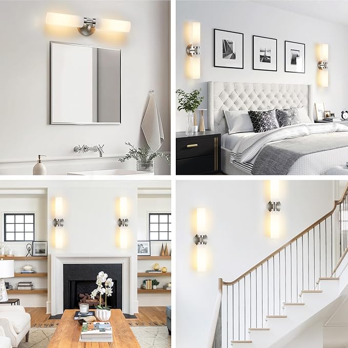 2 Light Brushed Nickel Bathroom Light Fixture Over Mirror, Modern Farmhouse - Image 8