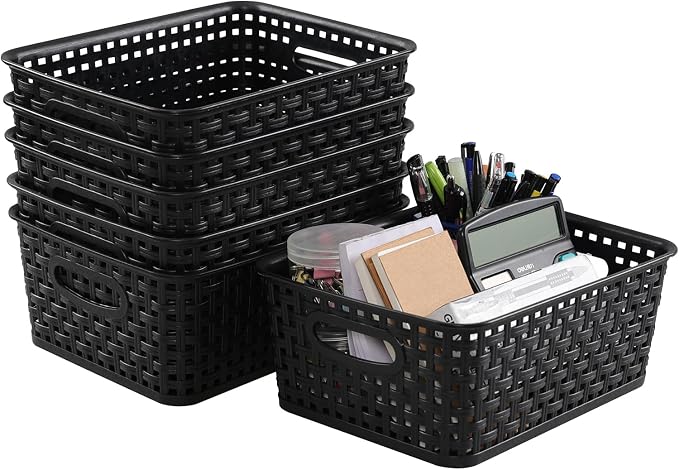 Sandmovie Black Plastic Rattan Storage Baskets, 6 Packs - Image 2