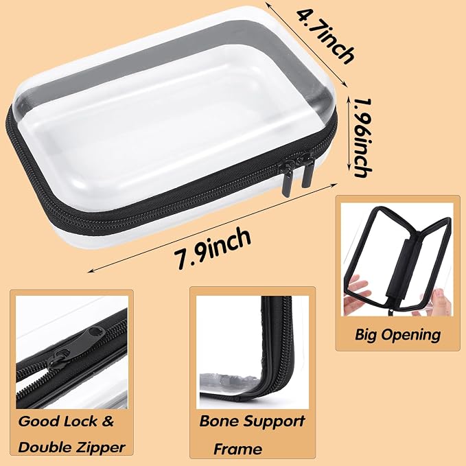 2PC Black Small Clear Hard Shell Zipper Case, Double Zippers Plastic Storage Box - Image 2