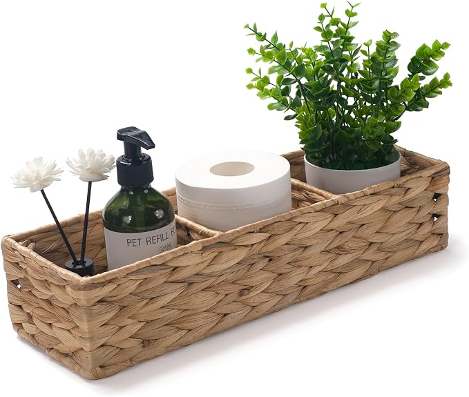 Wicker Bathroom Basket with 3 Compartments, Water Hyacinth Toilet Tank Basket - Image 4