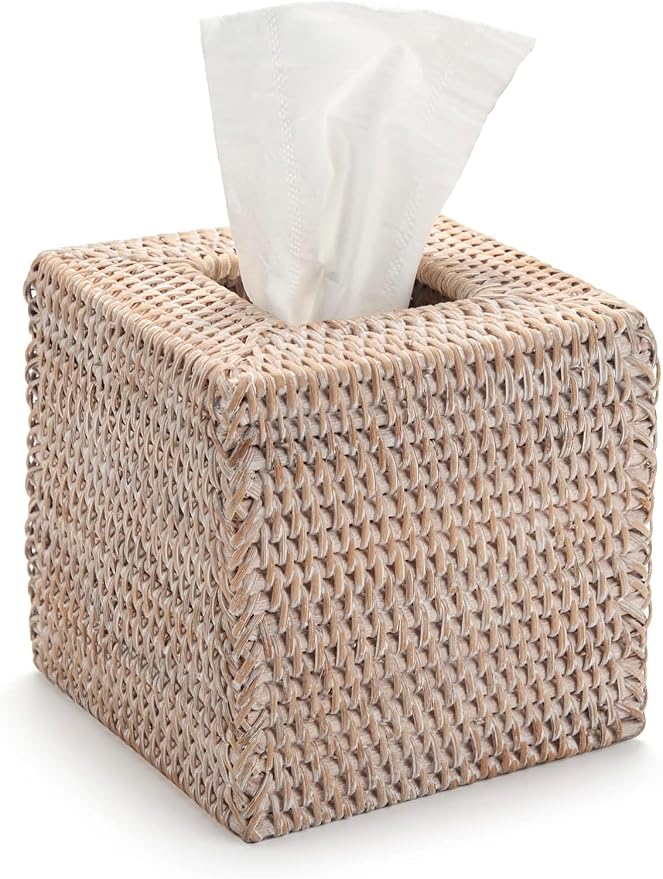 Rattan Tissue Box Cover Square, Wicker Tissue Box Holder, Decorative Woven by XIMISISE