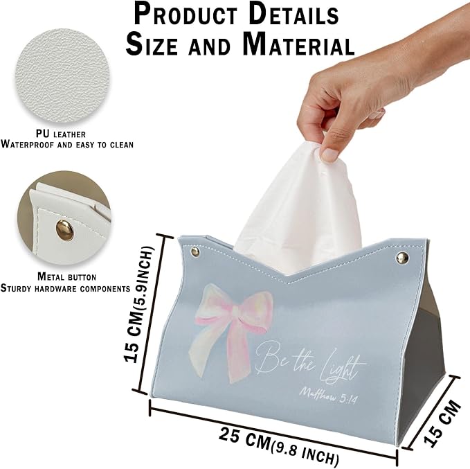 Blue Pink Bows Tissue Box Cover Rectangle, Christian Decorative Facial Tissues - Image 5
