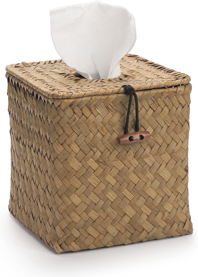 Seagrass Square Tissue Box Cover Woven Napkin Holder Decorative by DECRAFTS