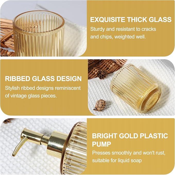 Gold Bathroom Accessories 4 Pcs, Qtip Holder Set, Glass Bathroom Soap Dispenser - Image 4