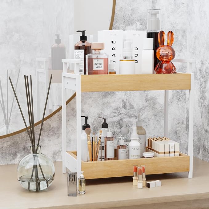 KLM Countertop Coffee Station Organizer, 2 Tier Wooden Shelf - Image 7