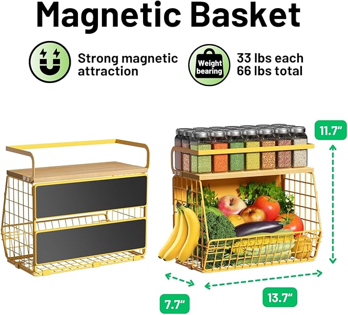Magnetic Shelf for Fridge with Wood Lid, Fruit Potato and Onion Storage Bins - Image 5