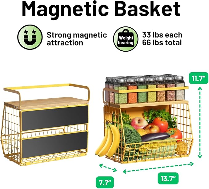 Magnetic Shelf for Fridge with Wood Lid, Fruit Potato and Onion Storage Bins - Image 5