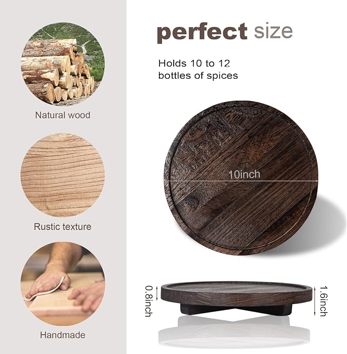 Round Decorative Tray Wood Bathroom Counter Organizer Farmhouse Kitchen Decor - Image 6