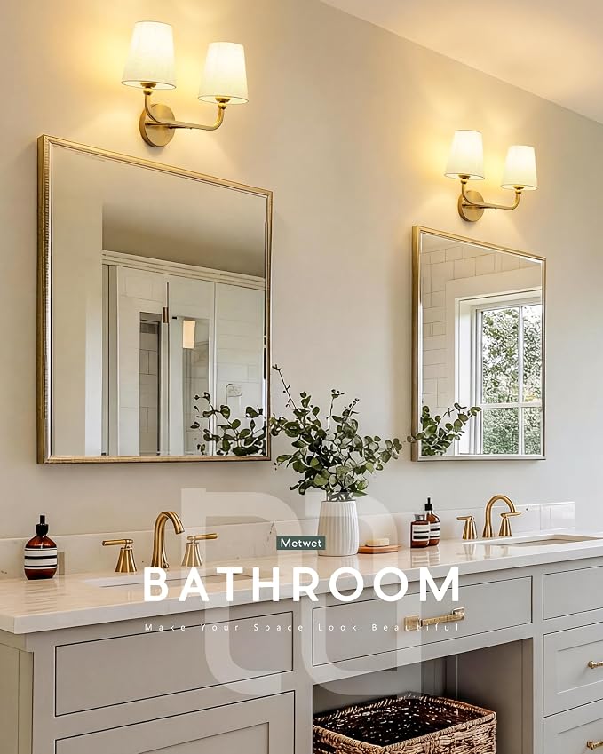 2-Light Bathroom Light Fixtures, Brushed Gold Vanity Lights, Double Wall Sconce - Image 5