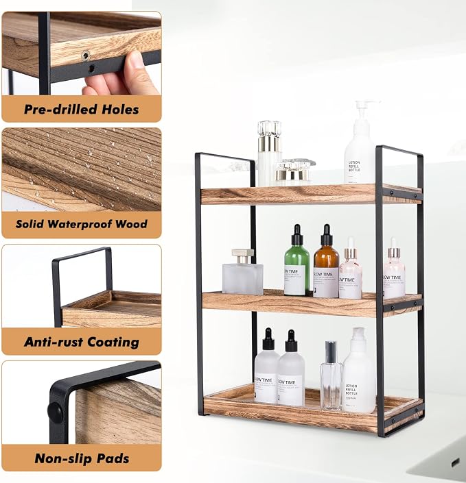 3-Tier Countertop Organizer for Bathroom Counter Stylish Wood Bathroom Vanity - Image 4