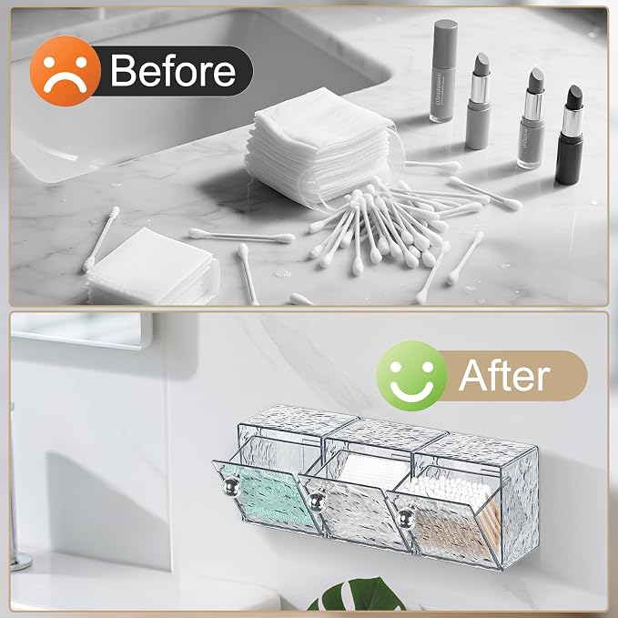Qtip Holder Dispenser, 3 Pack Wall Mounted Plastic Cotton Pad Holder, Cotton - Image 3