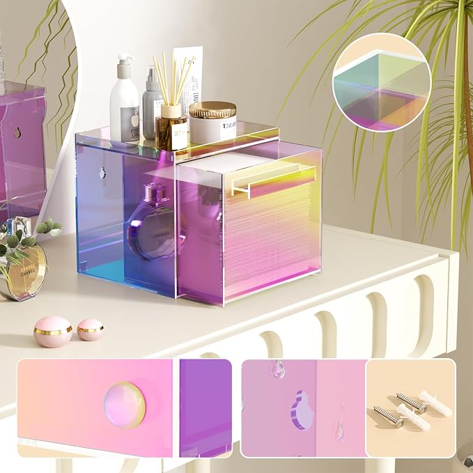 Rainbow Disposable Facial Towels Storage Box Acrylic Container Compatible - Image 4