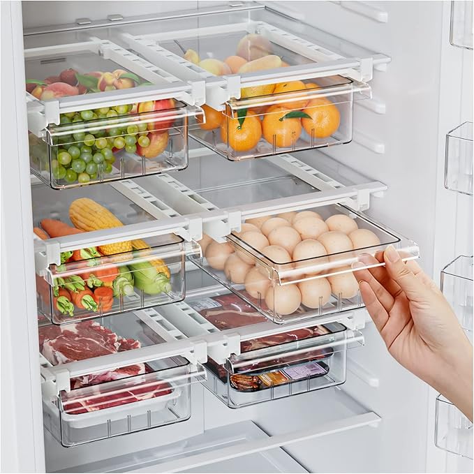 SNSLXH 2 Pack Refrigerator Drawer Organizer, Pull Out Shelf Storage Transparent by SNSLXH
