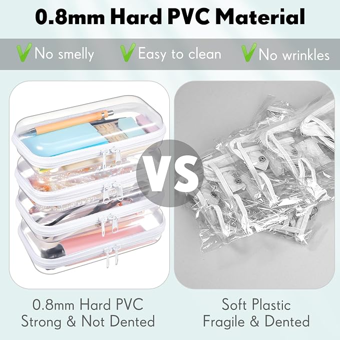 Sanwuta 10 Pcs Hard Zipper Case Clear Hard Pouches Plastic Zipper Pencil Box - Image 5