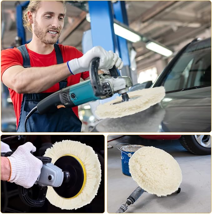 Tallew 6 Pcs 3 Inch Wool Polishing Pad Hook Loop Buffing Pad - Image 7