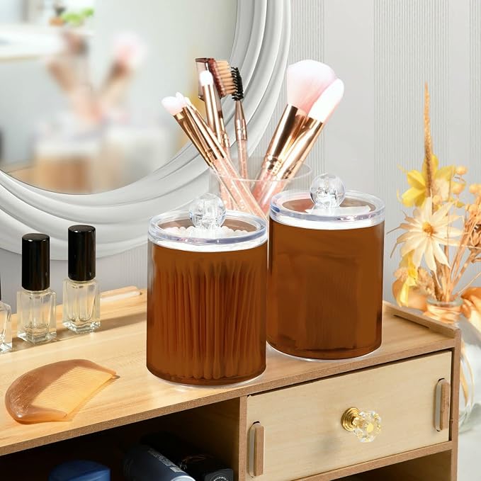 Saddle Brown Qtip Holder Organizer Dispenser Cotton Swabs Cans Plastic Jars - Image 6