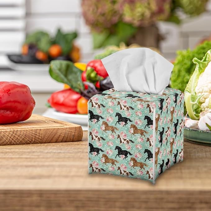 Horses Modern Tissue Box Holder, Waterproof Square PU Leather Napkin Case - Image 5