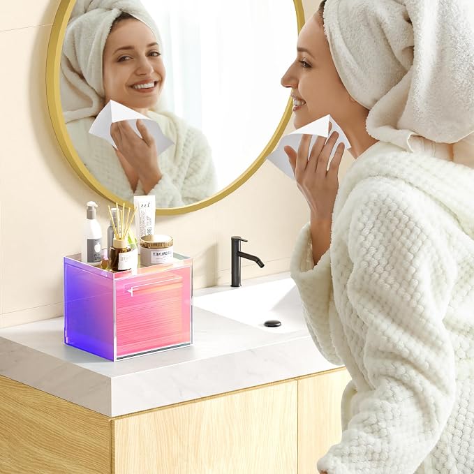 Rainbow Disposable Facial Towels Storage Box Acrylic Container Compatible - Image 5