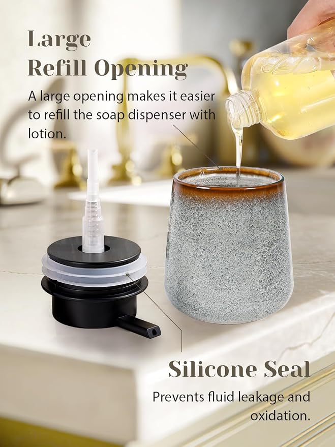 INGOFIN Ceramic Lotion Dispenser - 12 oz Refillable Hand Soap Dispenser Bathroom - Image 4