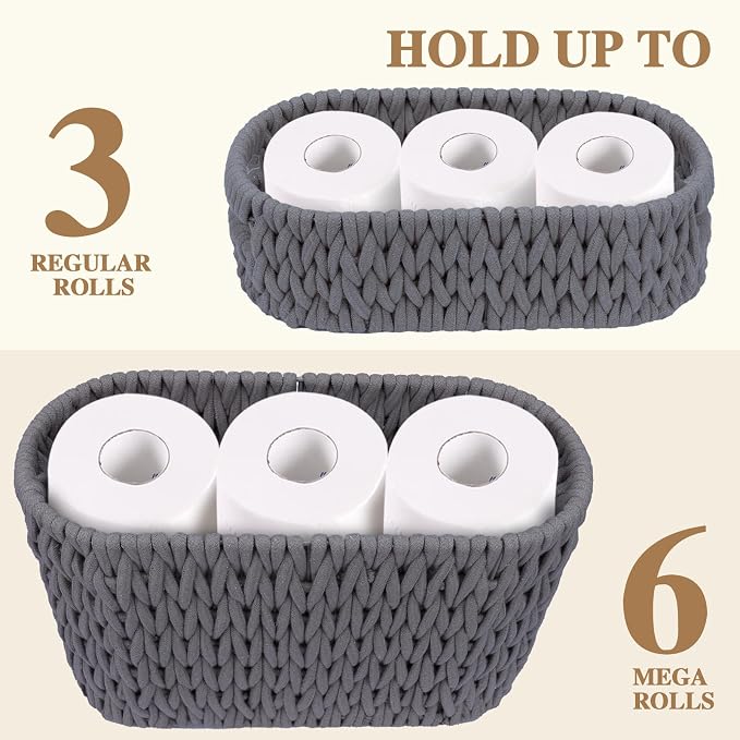 Boho Toilet Paper Storage Baskets, Cotton Rope Woven Bathroom Basket Set of 2 - Image 4