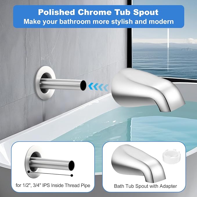 Universal Bath Tub Spout with Adapter, Bathtub Faucet Spout Without Diverter - Image 5