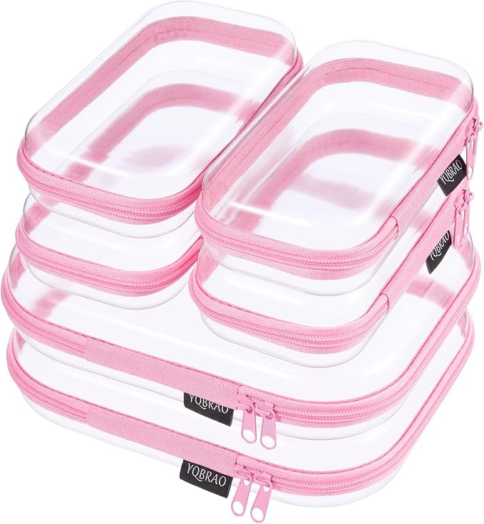 6 Pack Clear Hard Shell Zipper Case, Hard Plastic Organizer Pouches by Unknown