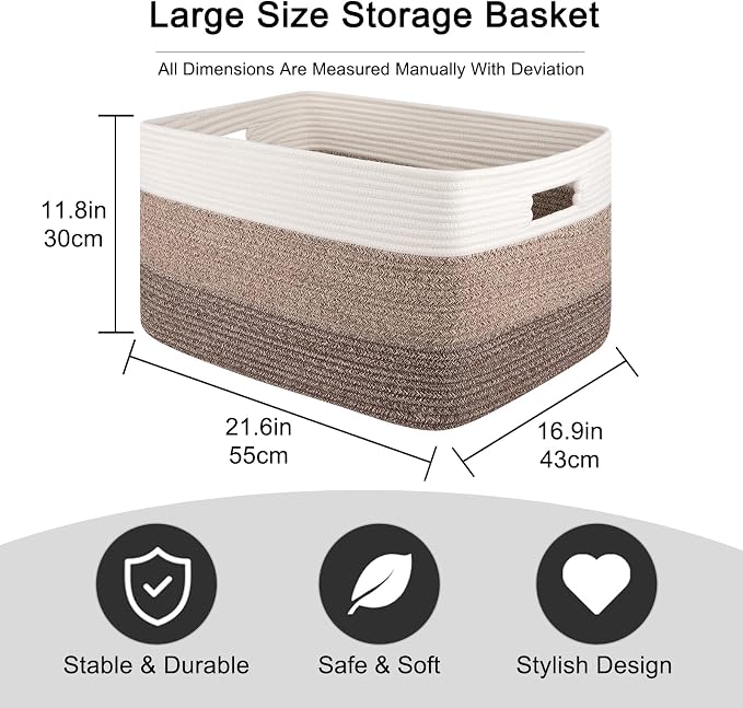 OIAHOMY Large Blanket Basket For Living Room, Rectangle Woven Baskets for - Image 3