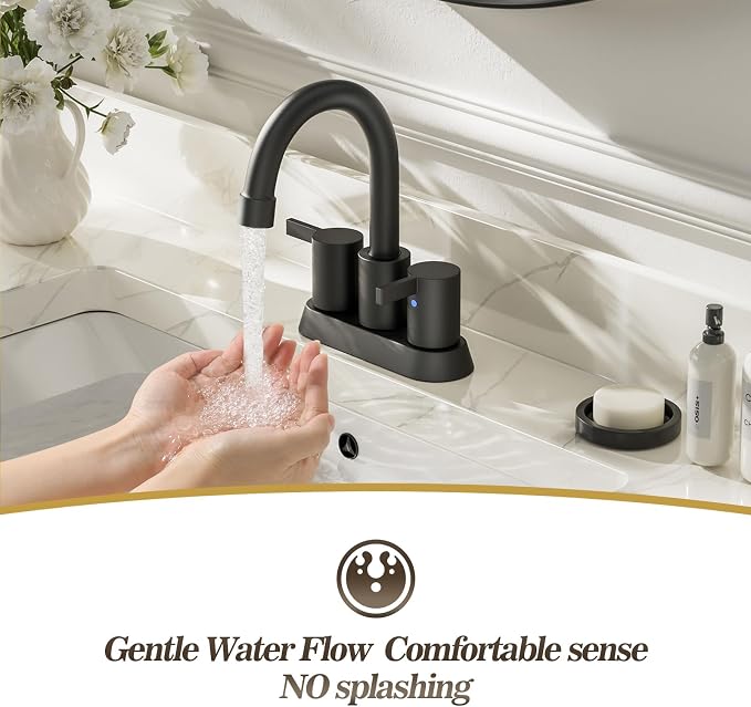 Phiestina 4 Inch 2 Handle Centerset Matte Black Lead-Free Modern Bathroom - Image 4