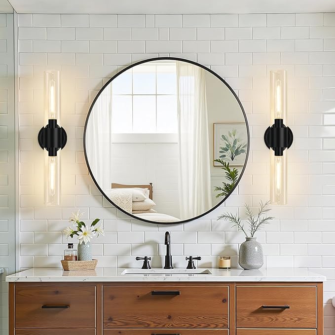 Wall Sconces Set of Two, Matte Black Bathroom Sconces - Image 8