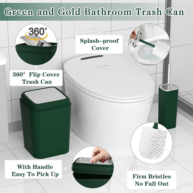 Dark Green Bathroom Accessories Set, Toothbrush Holder, Toothbrush Cup - Image 5