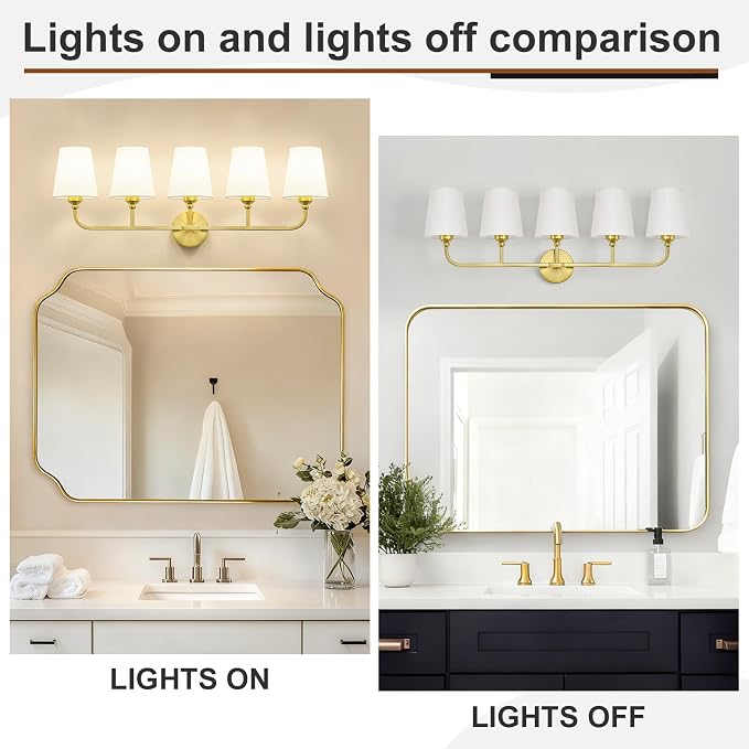 Bathroom Vanity Light, Brushed Gold Bathroom Light Fixtures, 5-Light Lighting - Image 5
