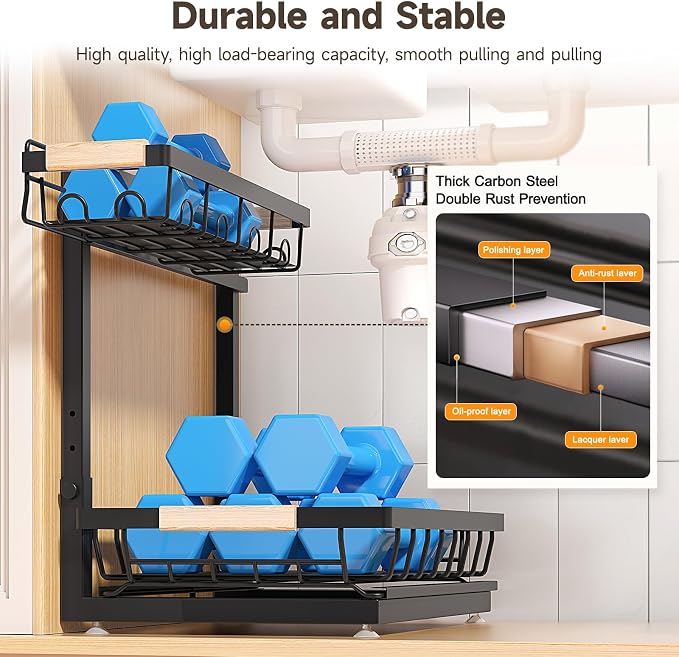 2 Packs Under Sink Organizer, Height Adjustable 2 Tier Under Kitchen Sink - Image 5