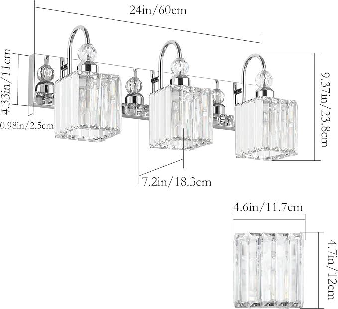 Ralbay Chrome Crystal Bathroom Vanity Light - Image 5
