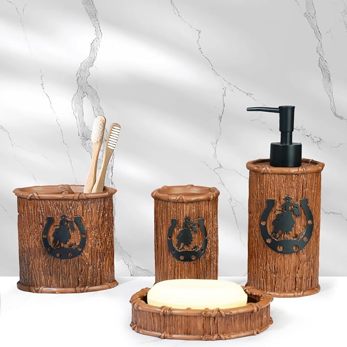 Bathroom Accessory Sets 4PCS Bathroom Accessories Set Complete Western Rustic - Image 8