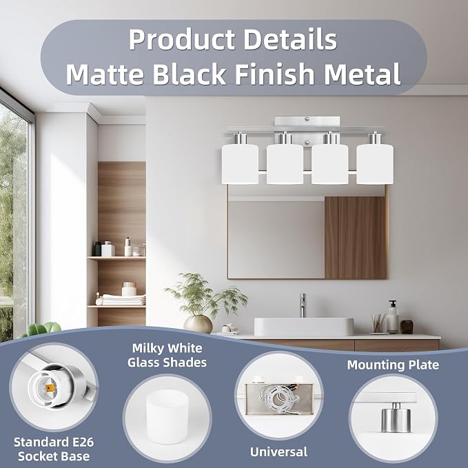 CANMEIJIA 4-Light Bathroom Vanity Light Fixtures - Image 6