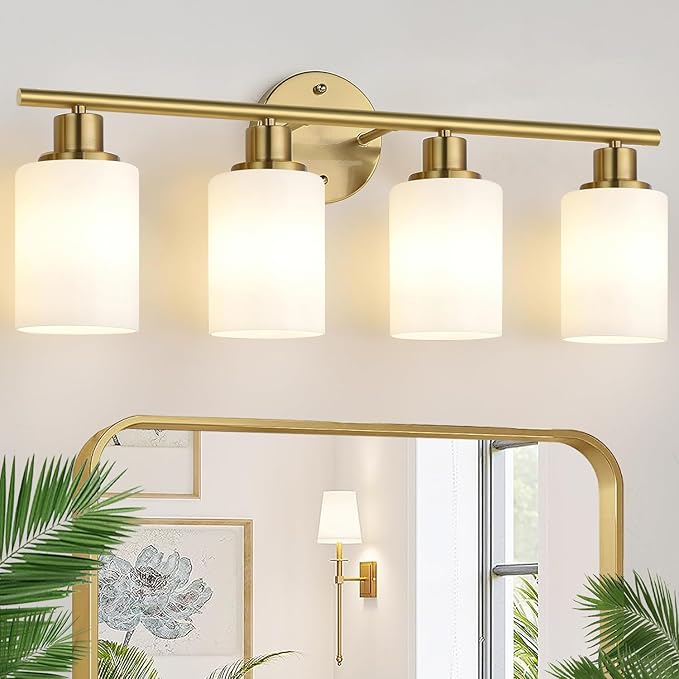4-Light Bathroom Light Fixtures, Brushed Gold Modern Vanity Lights by Zarbitta