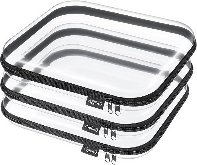 YQBRA 3 Pack Clear Hard Shell Zipper Case, See-Through Hard Plastic Organizer by Unknown