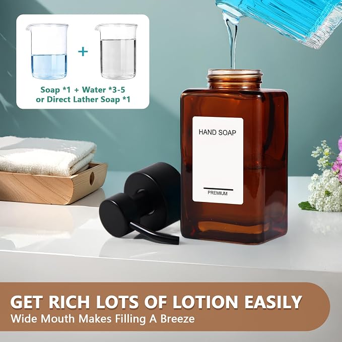 Foaming Hand Soap Dispenser 2 Pack, 12oz/350ml Amber Glass Foaming Soap - Image 3