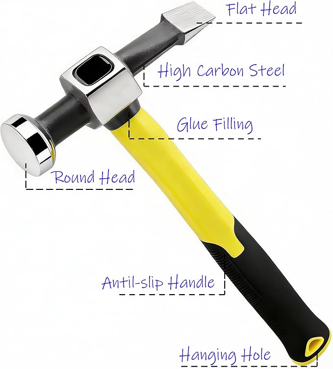Auto Body Hammer, Flat and Round Head, Plastic Handle. - Image 3