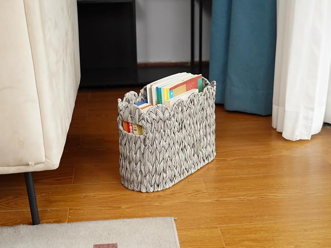 Grey Toilet Paper Storage Basket, Scalloped Baskets - Image 7