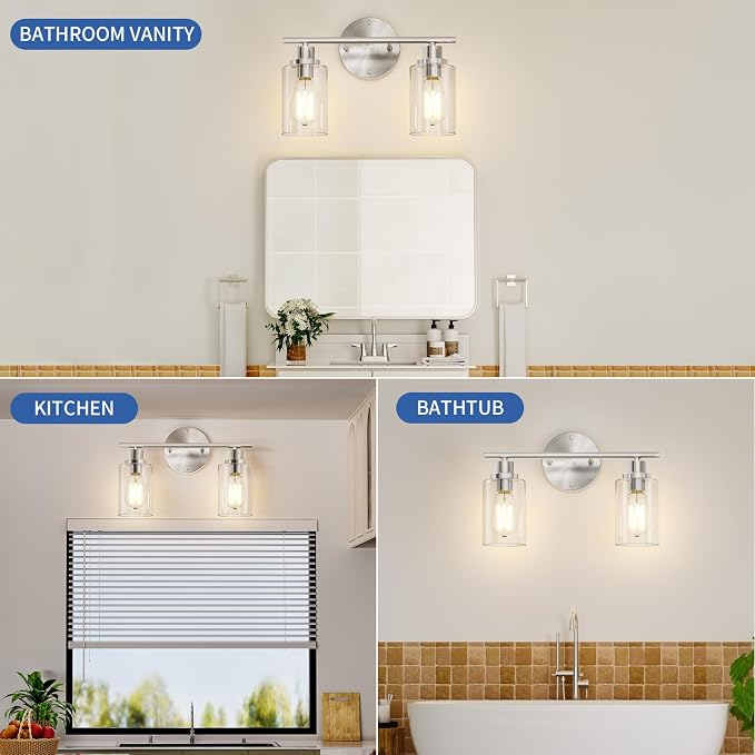 GORDNWE Bathroom Vanity Light Fixtures, 2 Light Brushed Nickel Bathroom Light - Image 4