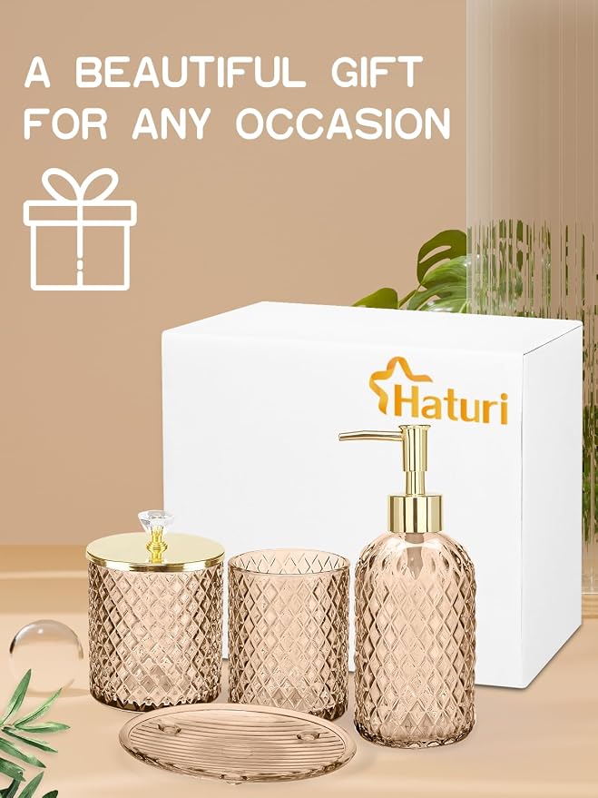 Haturi Amber Brown Bathroom Accessories Set, Toothbrush Holder, Qtip Holder - Image 6