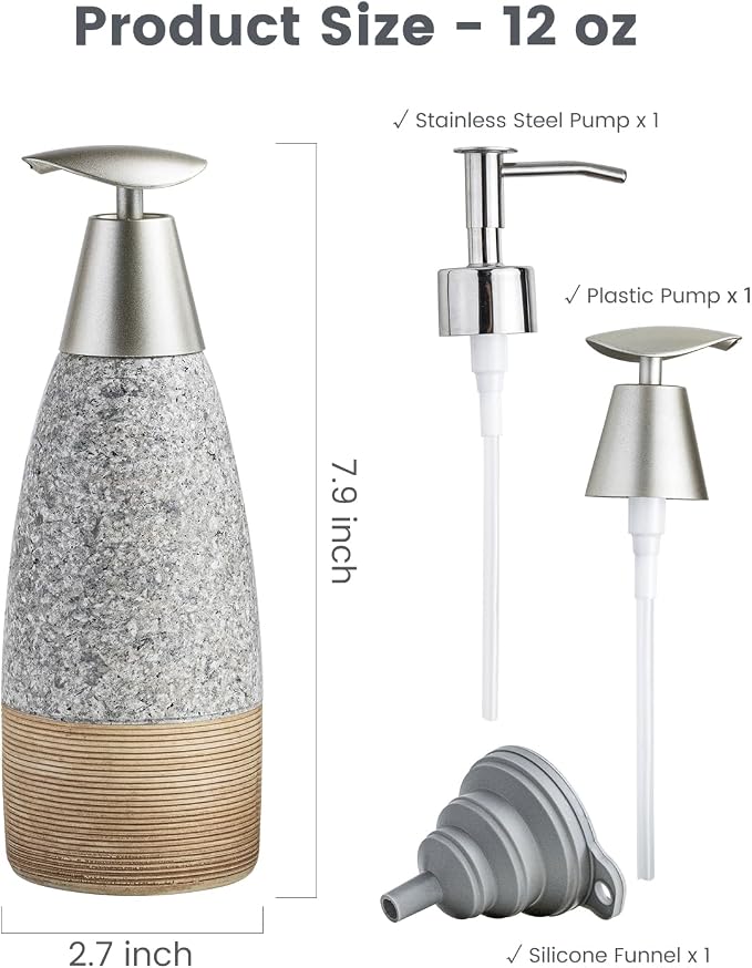 Ceramic Soap Dispenser with 2 Pumps, 12 oz Refillable Liquid Hand Soap Dispenser - Image 2